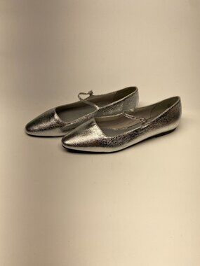 Open Edit Womens Regina Mary Jane Pointed Toe Silver Flat Sz 10